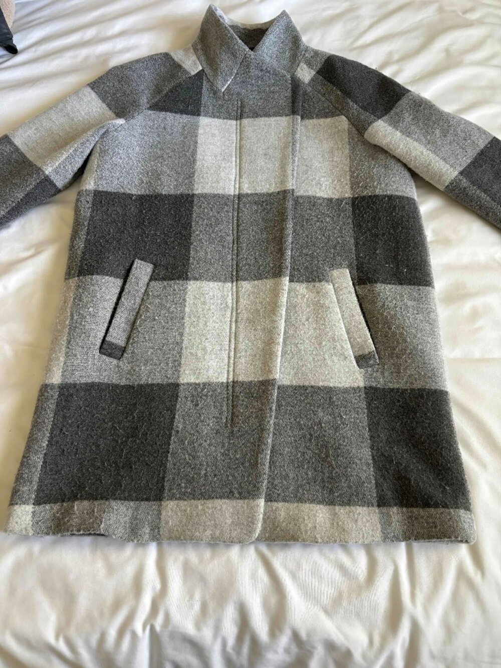 Grey Plaid Peacoat by Marine Layer